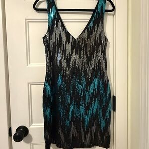 Sequin V-Neck Dress - Black and Blue